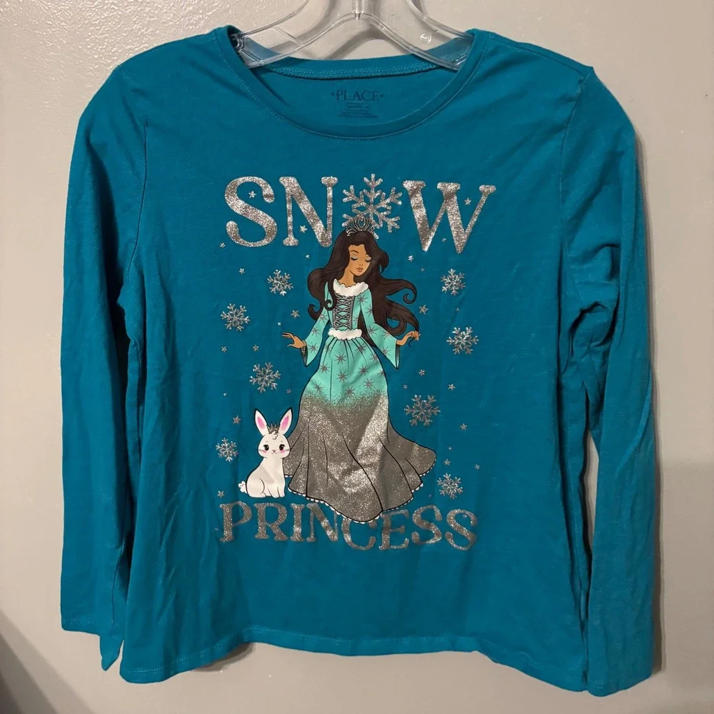 Snow Princess‎ Long Sleeve Crewneck Graphic Tee Turquoise (Girls XXL 16)
